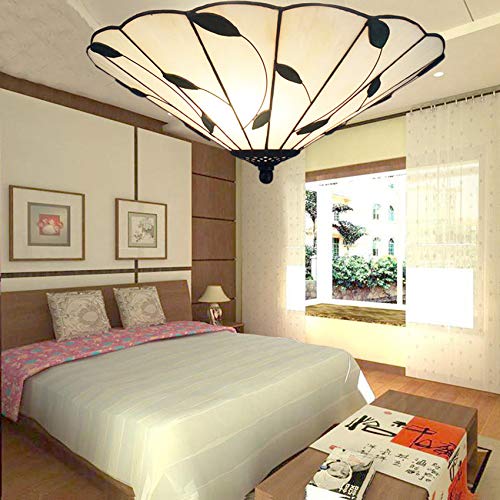 Traditional Tiffany Tapered Stained Glass Leaf Decor 3-Light Flush Mount Ceiling Light For Living Room