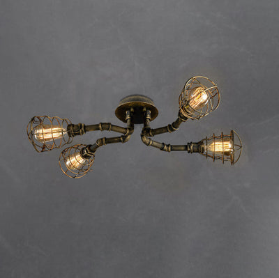 Industrial Vintage Water Pipe Round Iron 4/6/8 Light Flush Mount Ceiling Light