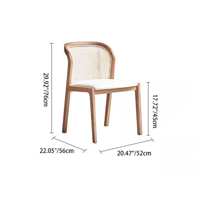 Contemporary Boho Rattan Leather Wood Dining Chair Backrest Armless For Dining Room