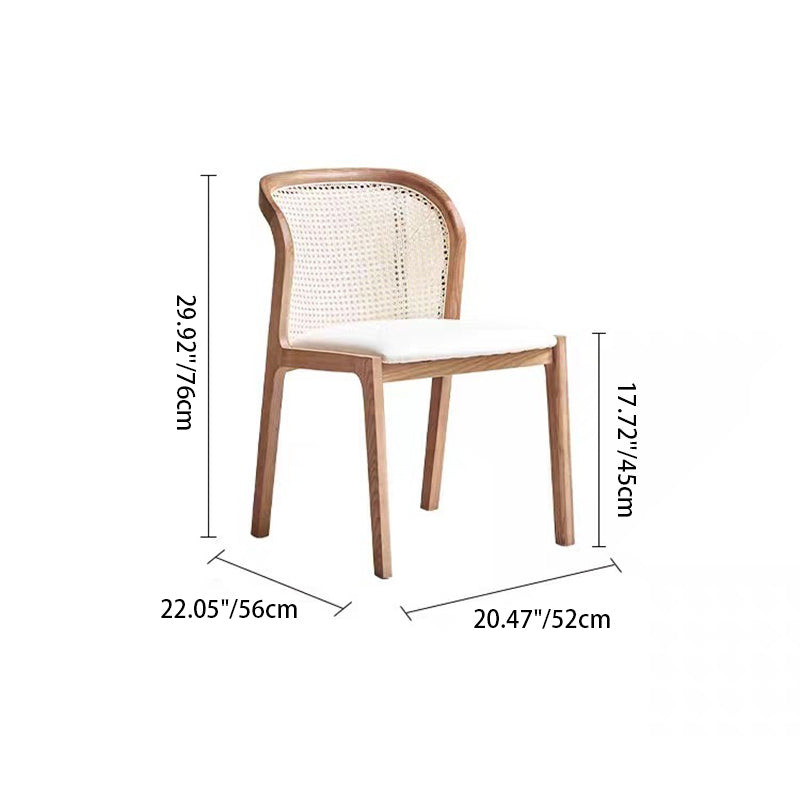 Contemporary Boho Rattan Leather Wood Dining Chair Backrest Armless For Dining Room