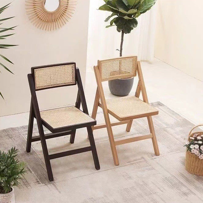 Contemporary Boho Rattan Wood Dining Chair Backrest Armless For Dining Room