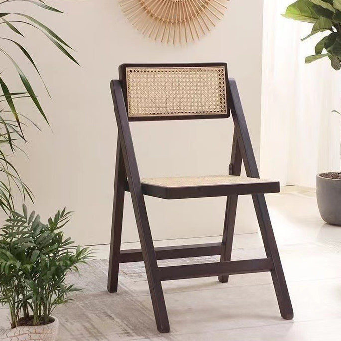 Contemporary Boho Rattan Wood Dining Chair Backrest Armless For Dining Room