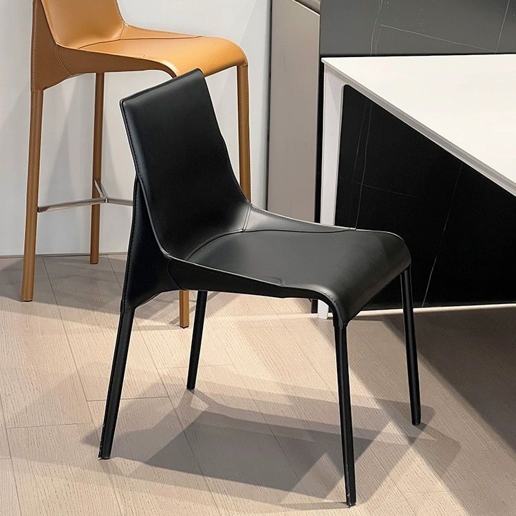 Modern Minimalist Carbon Steel Saddle Leather Desk Chair Backrest Armless For Home Office