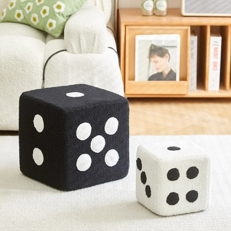 Contemporary Creative Cube Dice Lambswool Wood Chair Backless Armless For Living Room