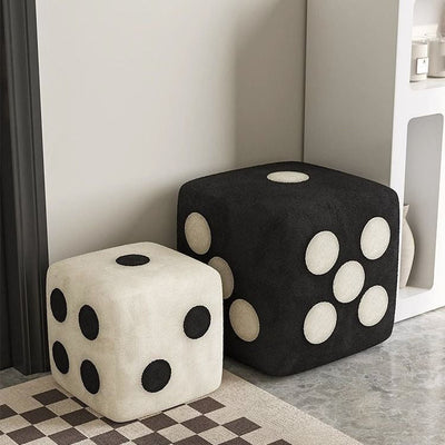 Contemporary Creative Cube Dice Lambswool Wood Chair Backless Armless For Living Room