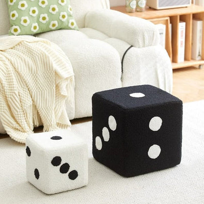 Contemporary Creative Cube Dice Lambswool Wood Chair Backless Armless For Living Room