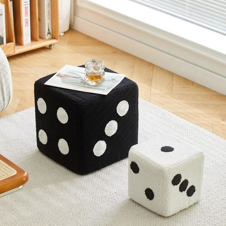 Contemporary Creative Cube Dice Lambswool Wood Chair Backless Armless For Living Room