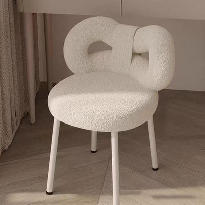 Contemporary Creative Bow Knot Lambswool Iron Vanity Stool Backrest Armless For Bedroom