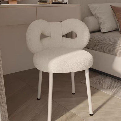 Contemporary Creative Bow Knot Lambswool Iron Vanity Stool Backrest Armless For Bedroom