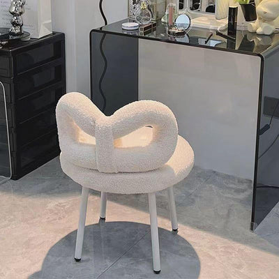 Contemporary Creative Bow Knot Lambswool Iron Vanity Stool Backrest Armless For Bedroom