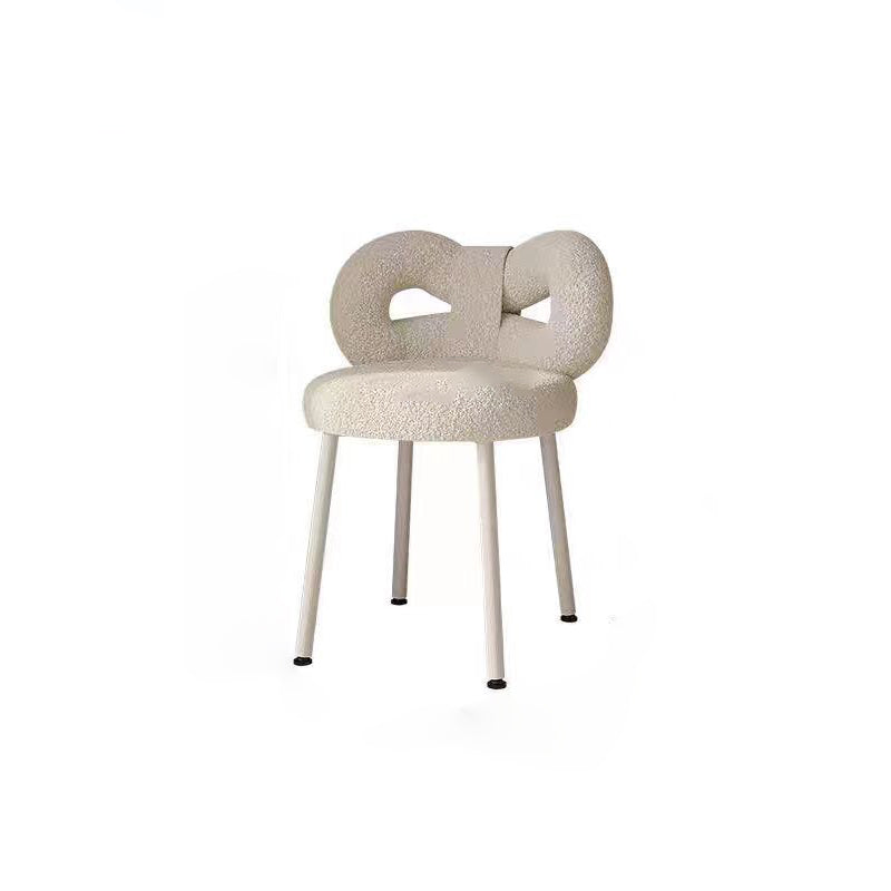 Contemporary Creative Bow Knot Lambswool Iron Vanity Stool Backrest Armless For Bedroom