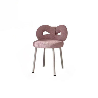 Contemporary Creative Bow Knot Lambswool Iron Vanity Stool Backrest Armless For Bedroom