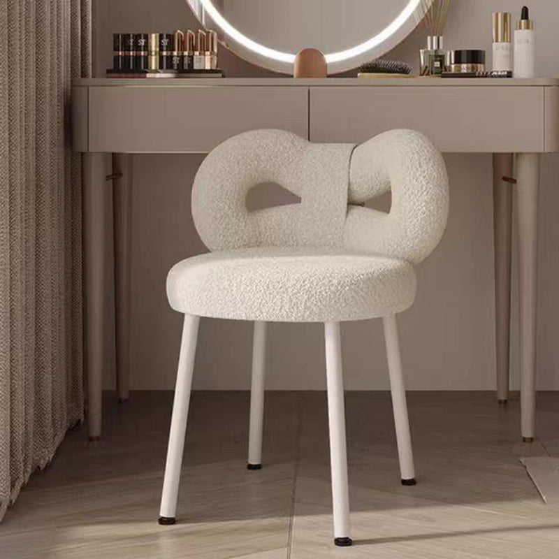 Contemporary Creative Bow Knot Lambswool Iron Vanity Stool Backrest Armless For Bedroom