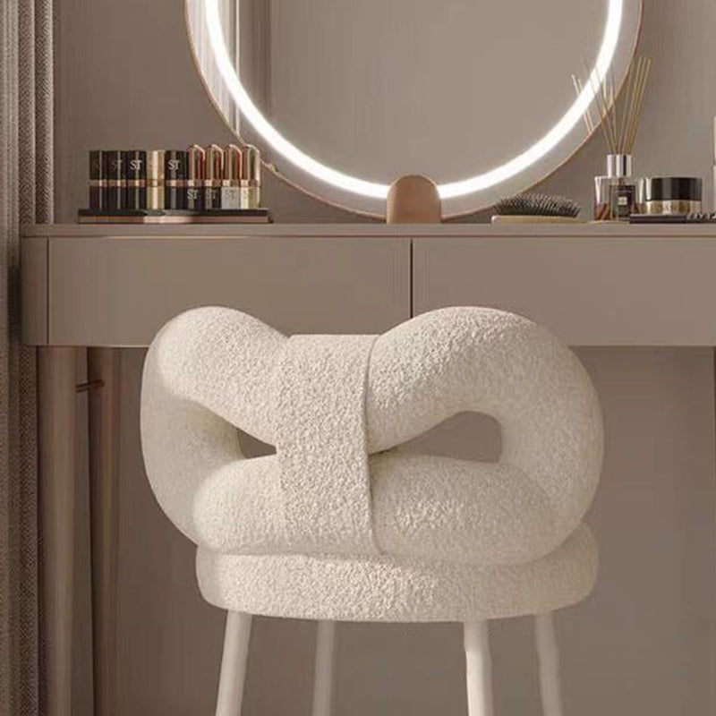 Contemporary Creative Bow Knot Lambswool Iron Vanity Stool Backrest Armless For Bedroom