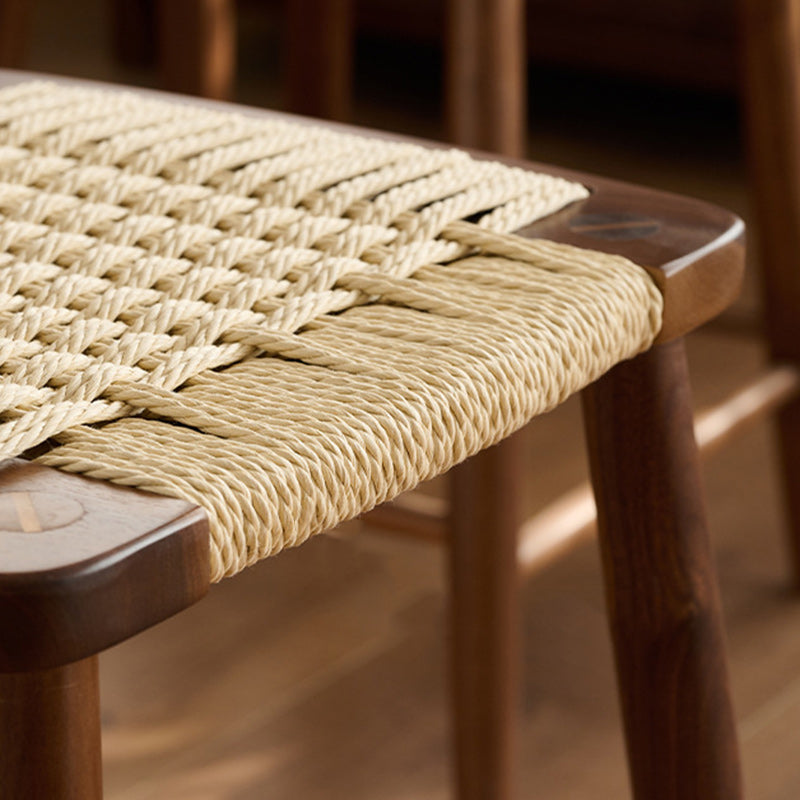 Contemporary Retro Kraft Paper Rope Cherry Wood Dining Chair Backless Armless For Dining Room