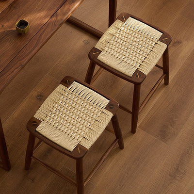 Contemporary Retro Kraft Paper Rope Cherry Wood Dining Chair Backless Armless For Dining Room