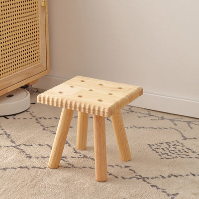 Contemporary Creative Biscuit Shape Wood Footstool Backless Armless For Living Room