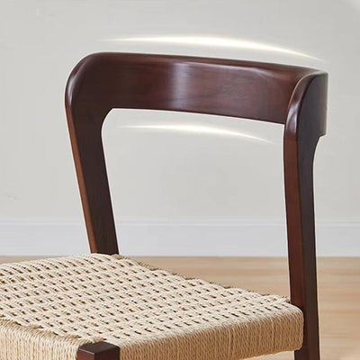 Contemporary Scandinavian Kraft Paper Rope Rubber Wood Dining Chair Backrest Armless For Dining Room