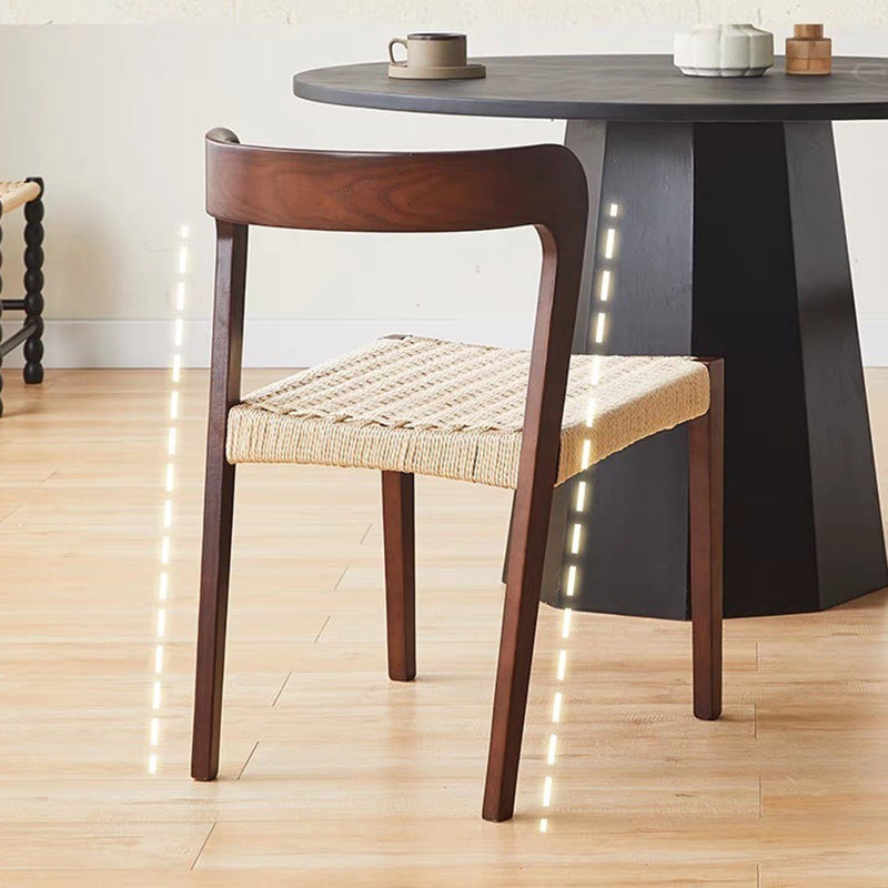 Contemporary Scandinavian Kraft Paper Rope Rubber Wood Dining Chair Backrest Armless For Dining Room