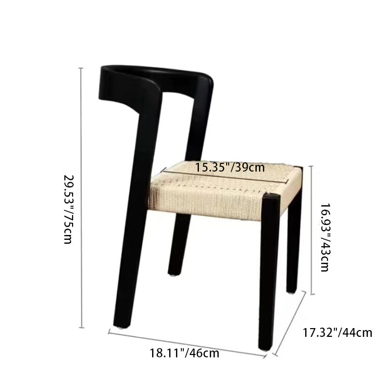 Contemporary Scandinavian Kraft Paper Rope Rubber Wood Dining Chair Backrest Armless For Dining Room