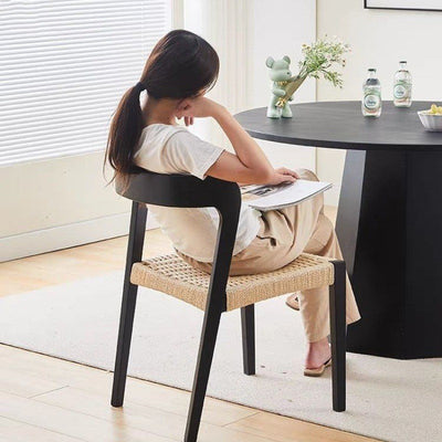 Contemporary Scandinavian Kraft Paper Rope Rubber Wood Dining Chair Backrest Armless For Dining Room