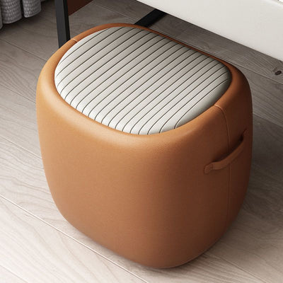 Contemporary Scandinavian Solid Wood Leather Footstool Backless Armless For Living Room