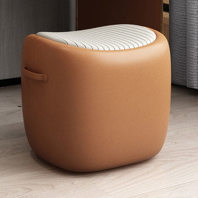 Contemporary Scandinavian Solid Wood Leather Footstool Backless Armless For Living Room