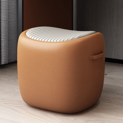 Contemporary Scandinavian Solid Wood Leather Footstool Backless Armless For Living Room