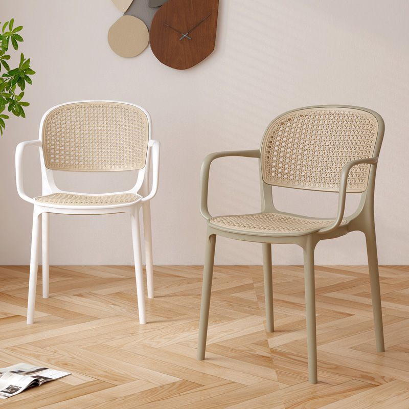 Contemporary Simplicity Rattan Plastic Dining Chair Backrest Armrest For Dining Room