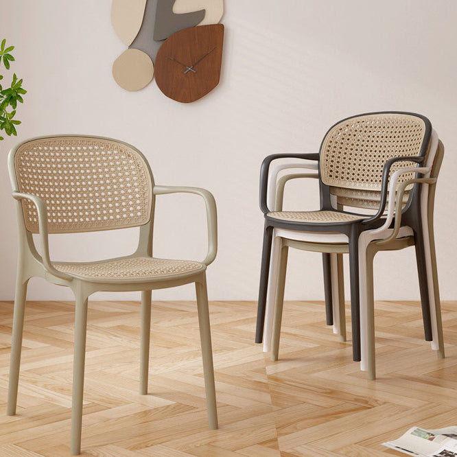 Contemporary Simplicity Rattan Plastic Dining Chair Backrest Armrest For Dining Room