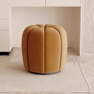 Contemporary Scandinavian Pumpkin Shape Flannelette Solid Wood Vanity Stool Backless Armless For Bedroom