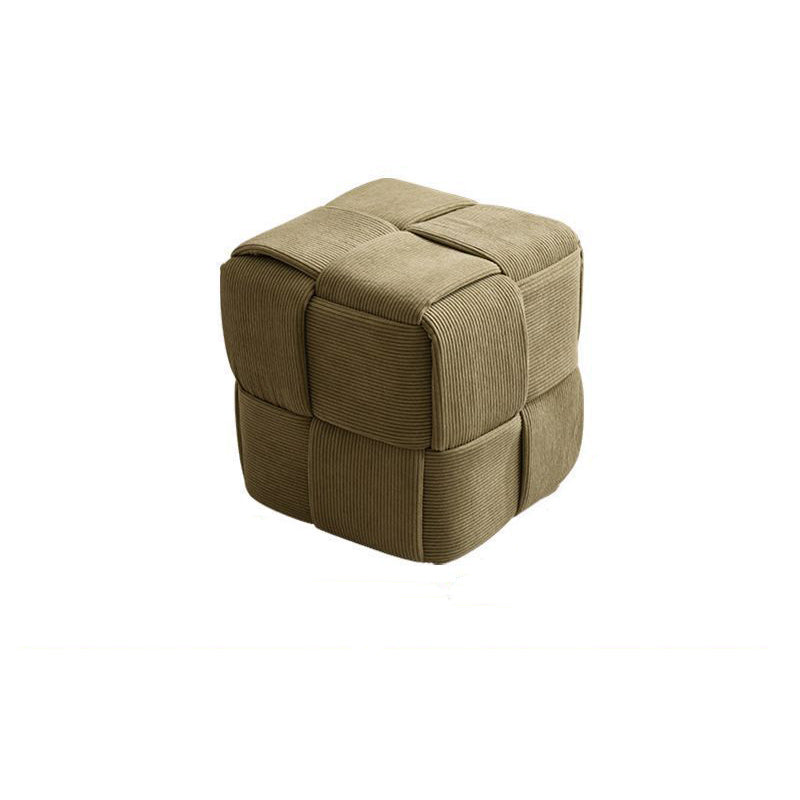 Contemporary Nordic Square Cube Corduroy Solid Wood Footstool Backless Armless For Living Room