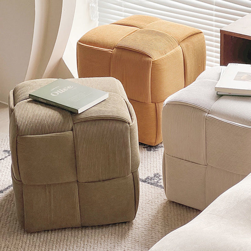 Contemporary Nordic Square Cube Corduroy Solid Wood Footstool Backless Armless For Living Room