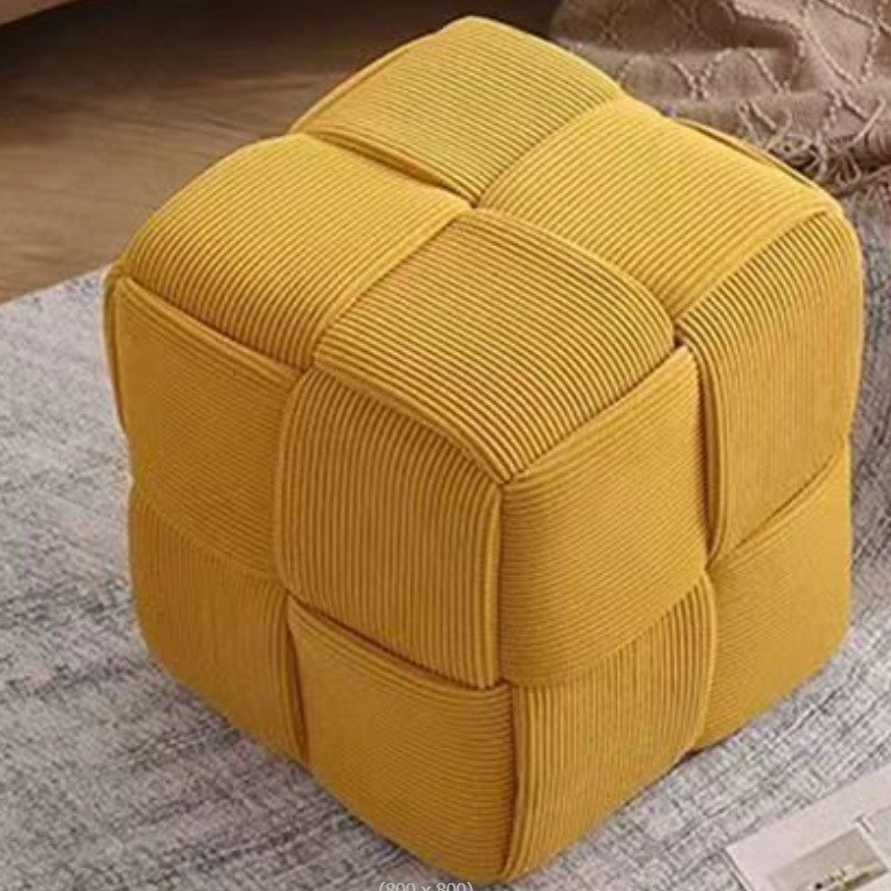 Contemporary Nordic Square Cube Corduroy Solid Wood Footstool Backless Armless For Living Room