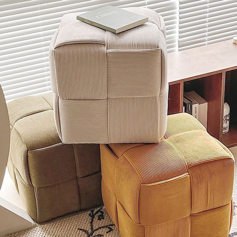 Contemporary Nordic Square Cube Corduroy Solid Wood Footstool Backless Armless For Living Room