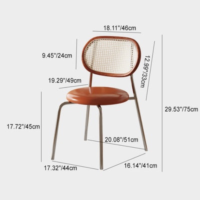 Contemporary Boho Leather Rattan Stainless Steel Dining Chair Backrest Armless For Dining Room