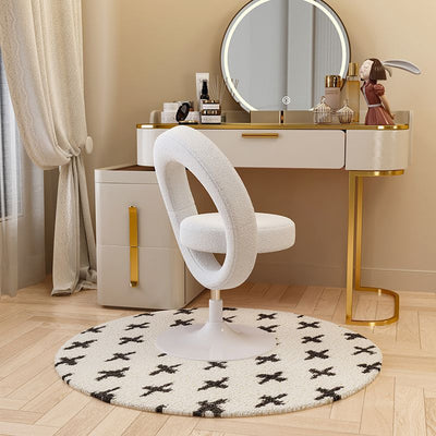 Modern Simplicity Round Lambswool Carbon Steel Vanity Stool Backrest Armless For Bedroom