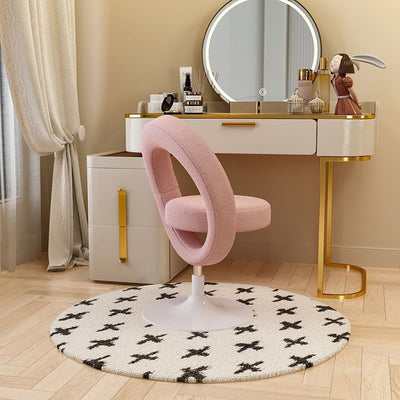 Modern Simplicity Round Lambswool Carbon Steel Vanity Stool Backrest Armless For Bedroom