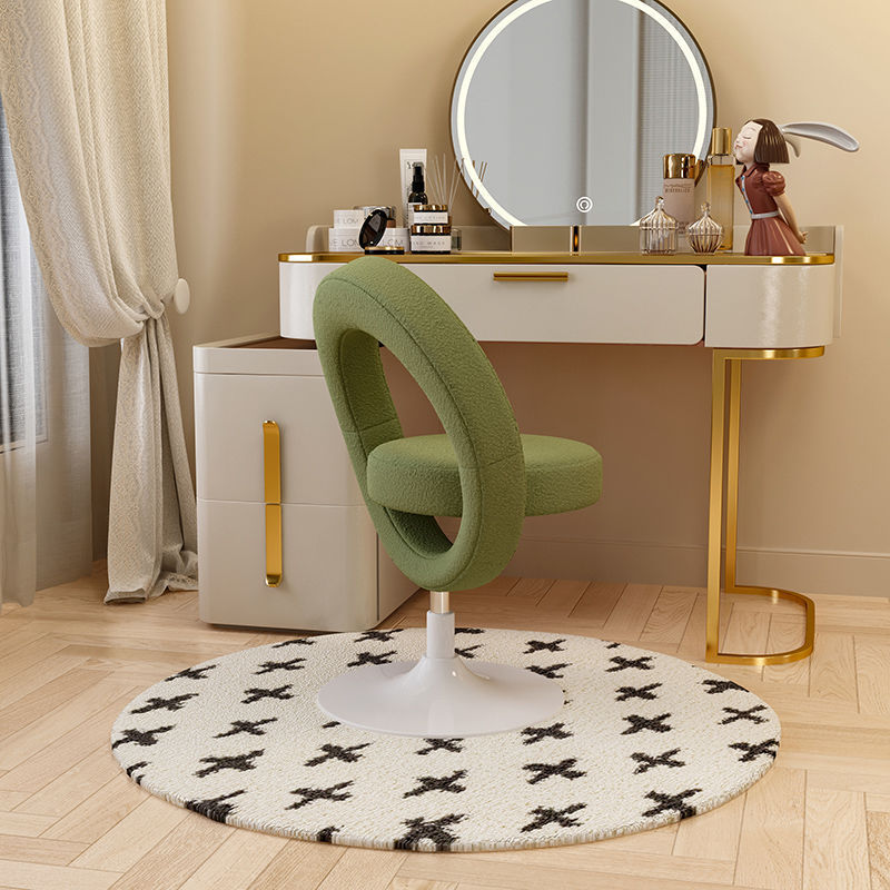 Modern Simplicity Round Lambswool Carbon Steel Vanity Stool Backrest Armless For Bedroom