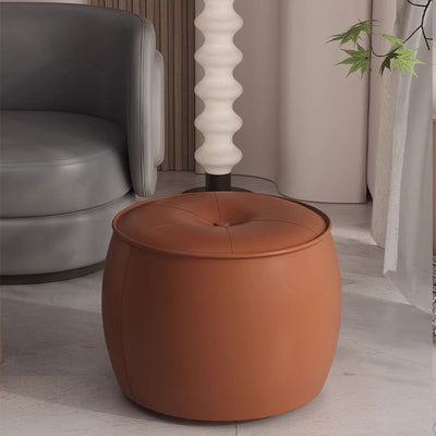 Contemporary Nordic Cylinder Leather Solid Wood Footstool For Living Room