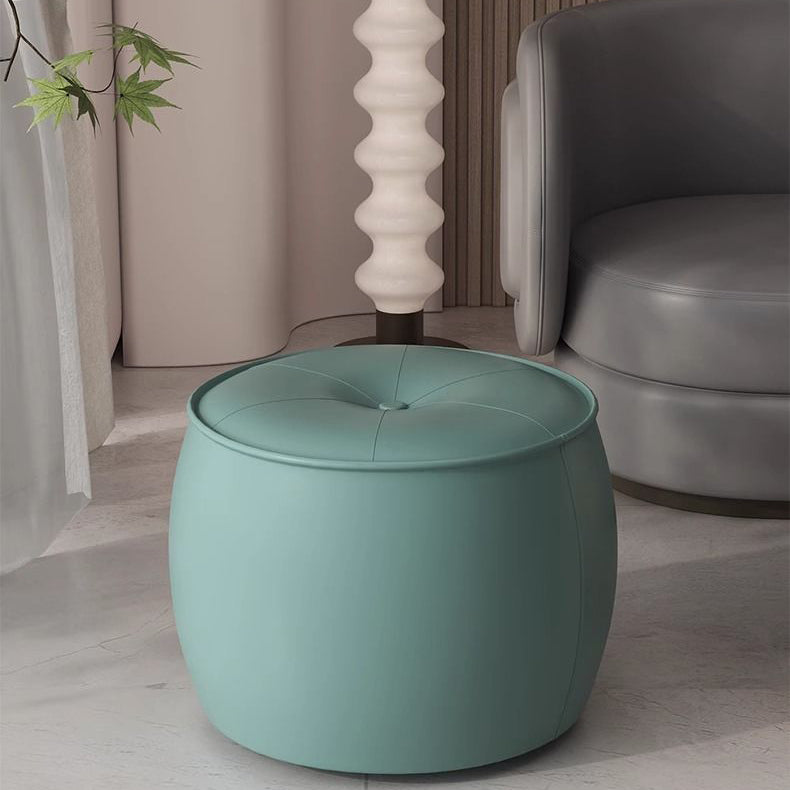 Contemporary Nordic Cylinder Leather Solid Wood Footstool For Living Room