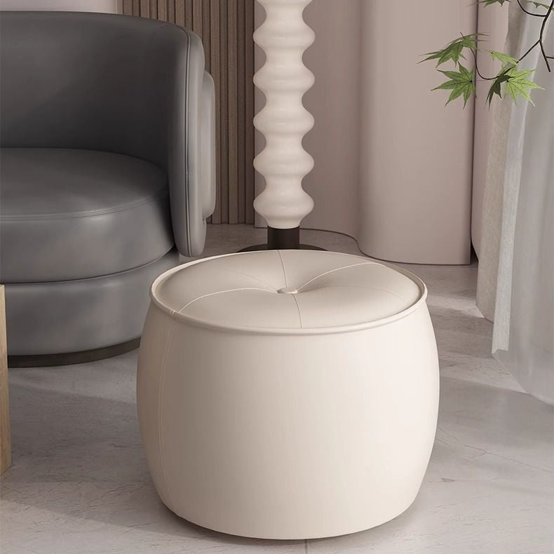 Contemporary Nordic Cylinder Leather Solid Wood Footstool For Living Room