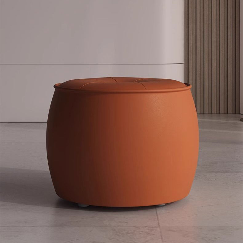 Contemporary Nordic Cylinder Leather Solid Wood Footstool For Living Room