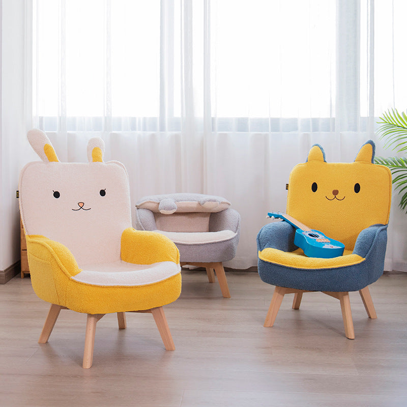 Contemporary Creative Cartoon Embroidery Velvet Solid Wood Children Sofa Backrest Armrest For Living Room