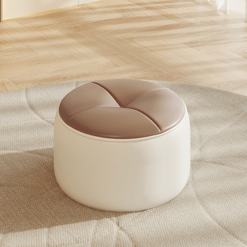 Contemporary Nordic Cylinder Pumpkin Shape Leather Solid Wood Footstool For Living Room