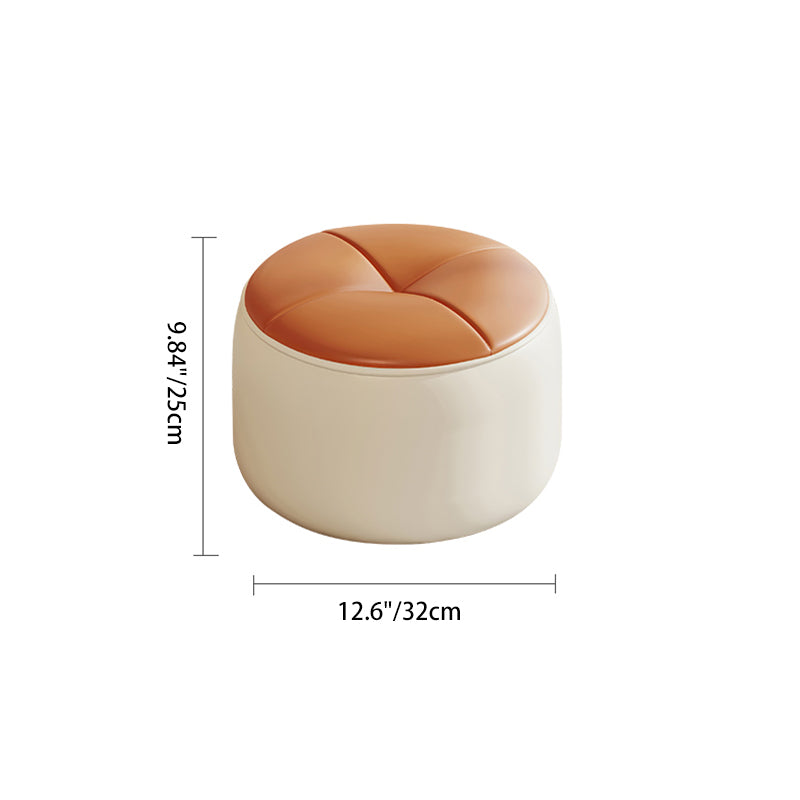 Contemporary Nordic Cylinder Pumpkin Shape Leather Solid Wood Footstool For Living Room