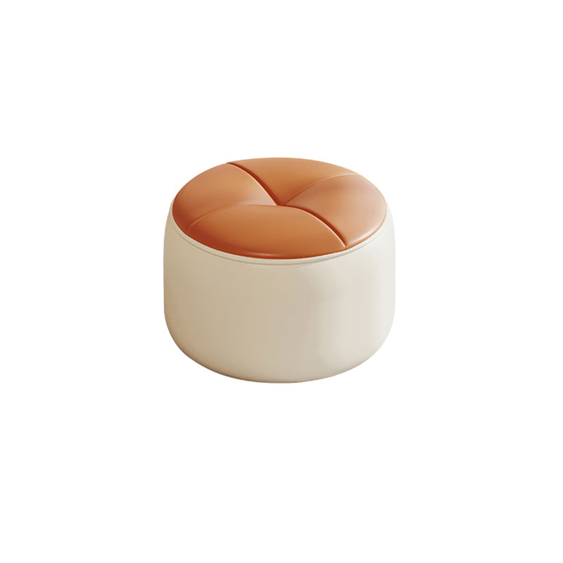 Contemporary Nordic Cylinder Pumpkin Shape Leather Solid Wood Footstool For Living Room