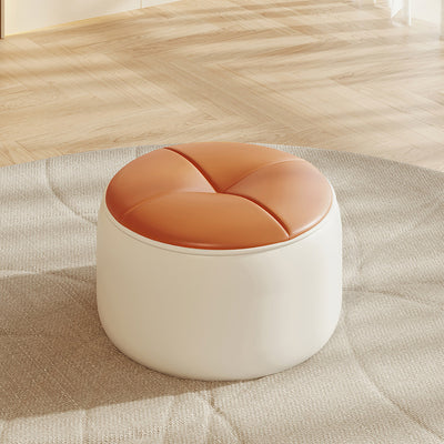 Contemporary Nordic Cylinder Pumpkin Shape Leather Solid Wood Footstool For Living Room