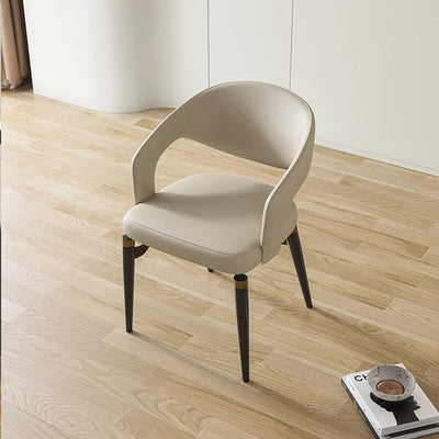 Chaise de salle à manger en cuir simplicité moderne en acier au carbone avec dossier et accoudoirs 