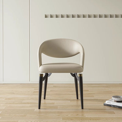 Chaise de salle à manger en cuir simplicité moderne en acier au carbone avec dossier et accoudoirs 